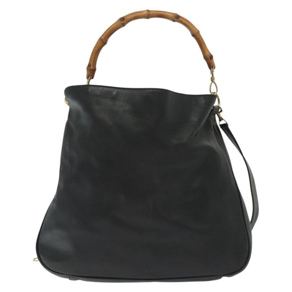 GUCCI Bamboo Hand Bag Leather 2way Black Gold 001 2852 1577 0 Auth ep10073