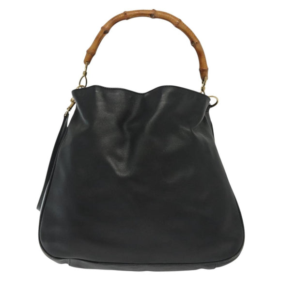 GUCCI Bamboo Hand Bag Leather 2way Black Gold 001 2852 1577 0 Auth ep10073