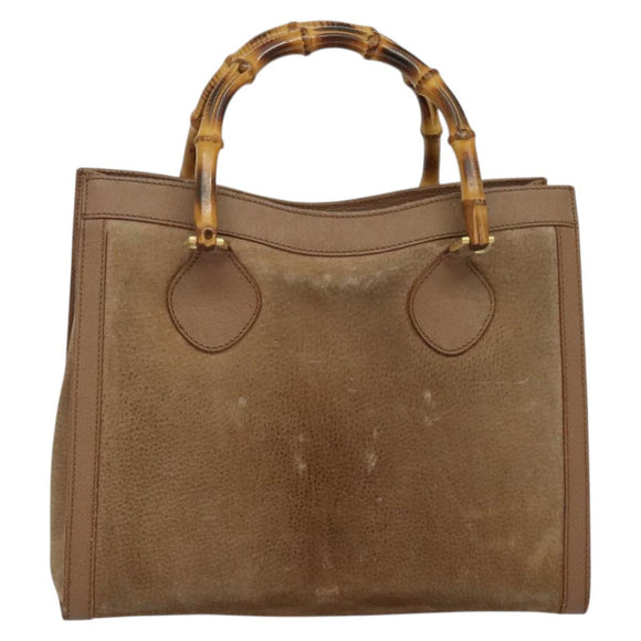 GUCCI Bamboo Hand Bag Suede Beige Gold 000 2853 0260 0 Auth ep10084