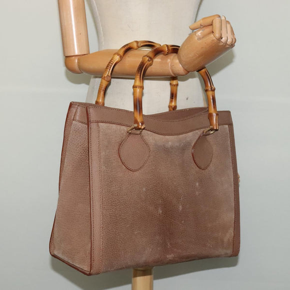 GUCCI Bamboo Hand Bag Suede Beige Gold 000 2853 0260 0 Auth ep10084