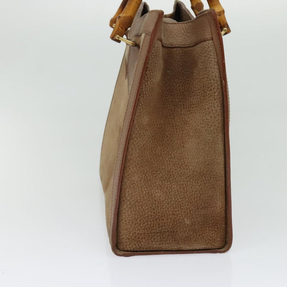 GUCCI Bamboo Hand Bag Suede Beige Gold 000 2853 0260 0 Auth ep10084