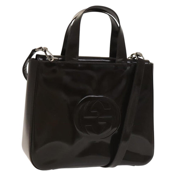 GUCCI Hand Bag Patent leather 2way Silver Brown 000 2058 0504 5 Auth ep10087