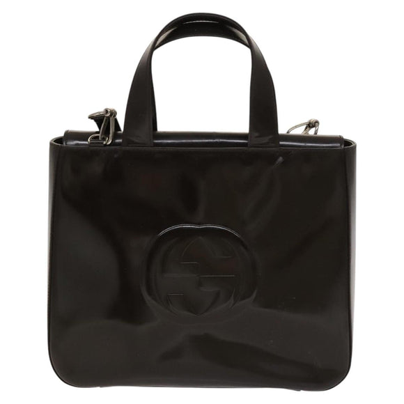 GUCCI Hand Bag Patent leather 2way Silver Brown 000 2058 0504 5 Auth ep10087