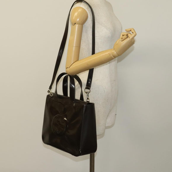 GUCCI Hand Bag Patent leather 2way Silver Brown 000 2058 0504 5 Auth ep10087