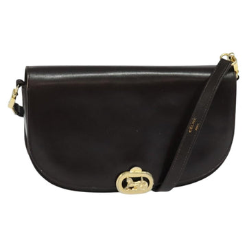 CELINE Shoulder Bag Leather Brown Gold Auth ep10103