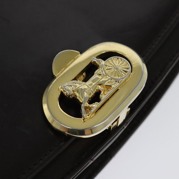 CELINE Shoulder Bag Leather Brown Gold Auth ep10103