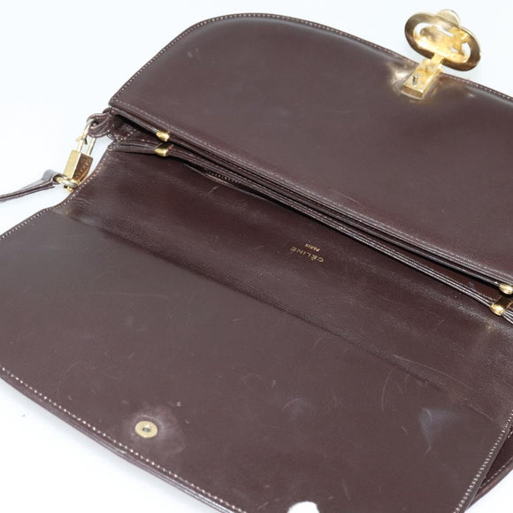 CELINE Shoulder Bag Leather Brown Gold Auth ep10103