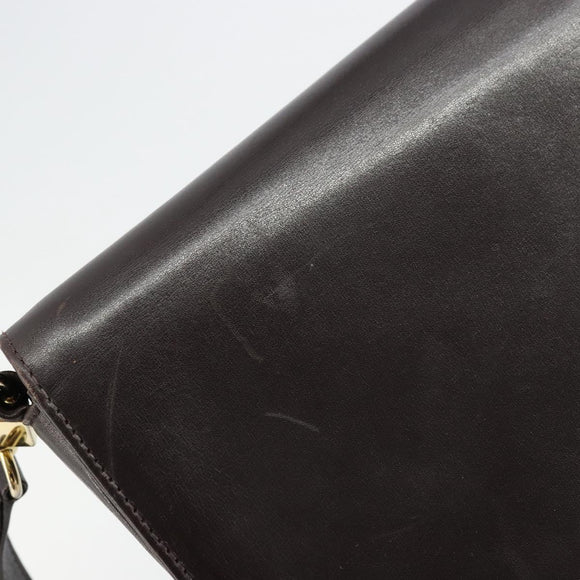 CELINE Shoulder Bag Leather Brown Gold Auth ep10103