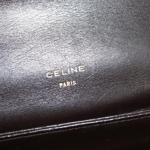 CELINE Shoulder Bag Leather Brown Gold Auth ep10103