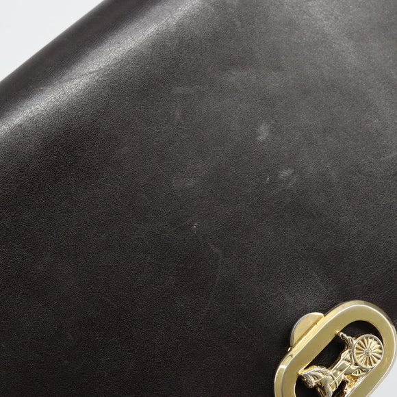 CELINE Shoulder Bag Leather Brown Gold Auth ep10103