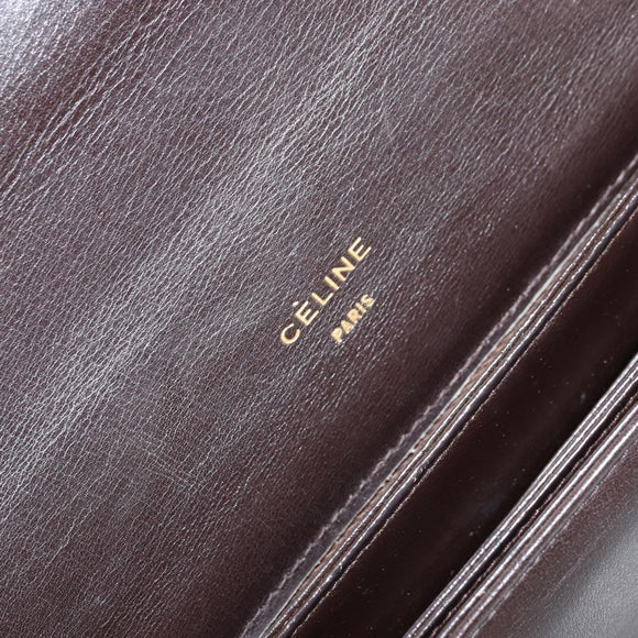 CELINE Shoulder Bag Leather Brown Gold Auth ep10103