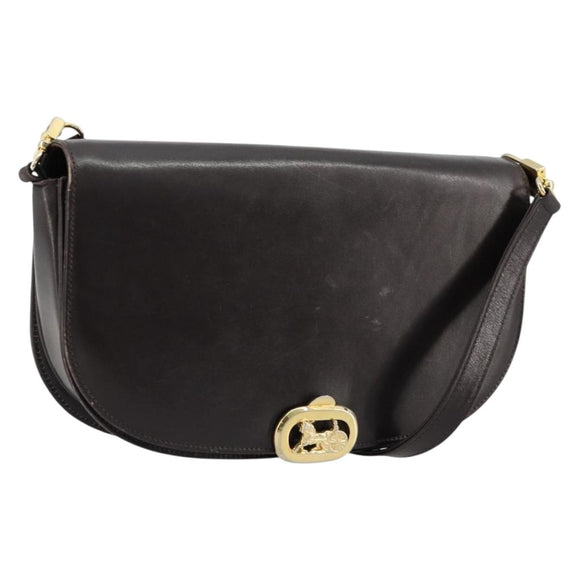 CELINE Shoulder Bag Leather Brown Gold Auth ep10103