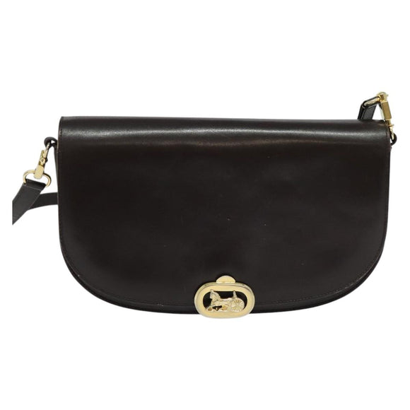CELINE Shoulder Bag Leather Brown Gold Auth ep10103