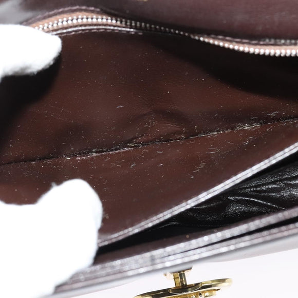 CELINE Shoulder Bag Leather Brown Gold Auth ep10103