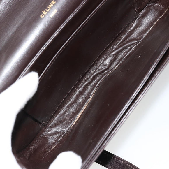 CELINE Shoulder Bag Leather Brown Gold Auth ep10103