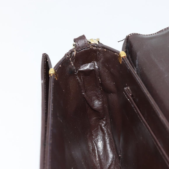 CELINE Shoulder Bag Leather Brown Gold Auth ep10103