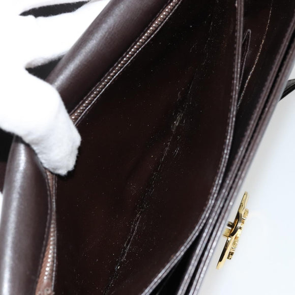 CELINE Shoulder Bag Leather Brown Gold Auth ep10103