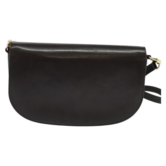 CELINE Shoulder Bag Leather Brown Gold Auth ep10103