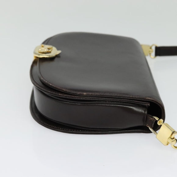 CELINE Shoulder Bag Leather Brown Gold Auth ep10103