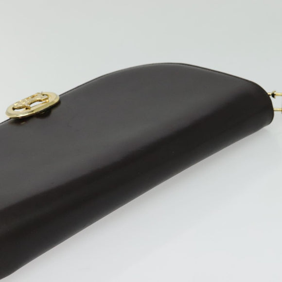 CELINE Shoulder Bag Leather Brown Gold Auth ep10103