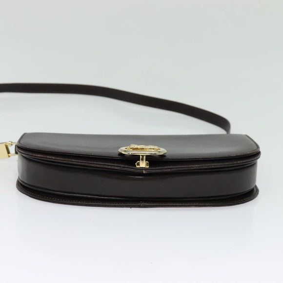 CELINE Shoulder Bag Leather Brown Gold Auth ep10103