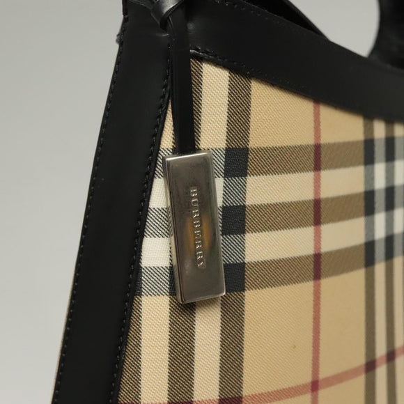 BURBERRY Nova Check Shoulder Bag PVC Beige Silver Auth ep10120