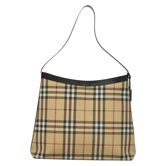 BURBERRY Nova Check Shoulder Bag PVC Beige Silver Auth ep10120