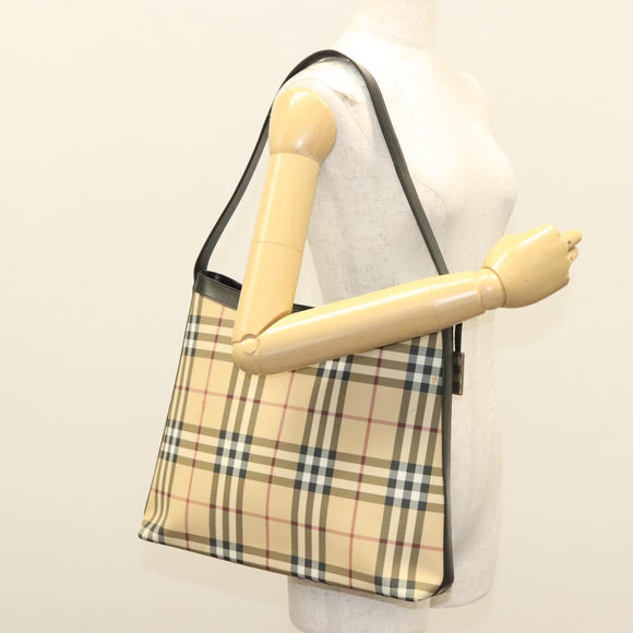 BURBERRY Nova Check Shoulder Bag PVC Beige Silver Auth ep10120