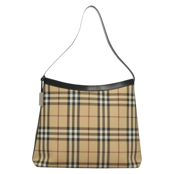BURBERRY Nova Check Shoulder Bag PVC Beige Silver Auth ep10120