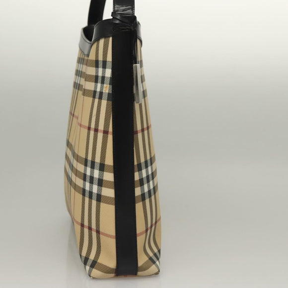 BURBERRY Nova Check Shoulder Bag PVC Beige Silver Auth ep10120