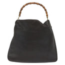 GUCCI Bamboo Hand Bag Leather 2way Black Gold 001 1577 Auth ep10141-2