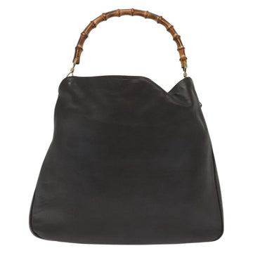 GUCCI Bamboo Hand Bag Leather 2way Black Gold 001 1577 Auth ep10141 - 0