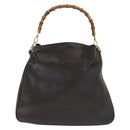 GUCCI Bamboo Hand Bag Leather 2way Black Gold 001 1577 Auth ep10141-3