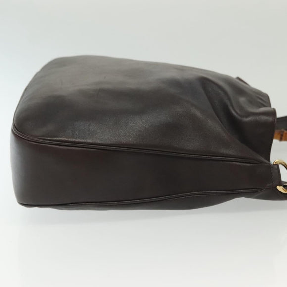 GUCCI Bamboo Hand Bag Leather 2way Black Gold 001 1577 Auth ep10141