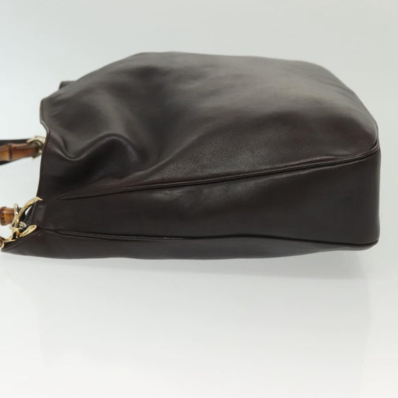 GUCCI Bamboo Hand Bag Leather 2way Black Gold 001 1577 Auth ep10141