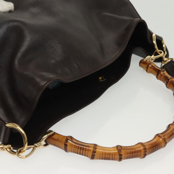 GUCCI Bamboo Hand Bag Leather 2way Black Gold 001 1577 Auth ep10141