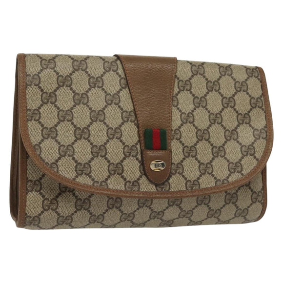 GUCCI GG Supreme Web Sherry Line Clutch Bag PVC Beige Red 89 01 030 Auth ep10148