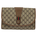 GUCCI GG Supreme Web Sherry Line Clutch Bag PVC Beige Red 89 01 030 Auth ep10148-2