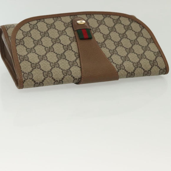 GUCCI GG Supreme Web Sherry Line Clutch Bag PVC Beige Red 89 01 030 Auth ep10148