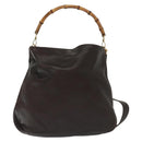 GUCCI Bamboo Hand Bag Leather 2way Gold Black 001 2123 1577 Auth ep10149-13