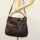 GUCCI Bamboo Hand Bag Leather 2way Gold Black 001 2123 1577 Auth ep10149-22