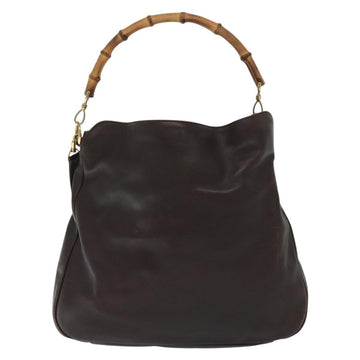 GUCCI Bamboo Hand Bag Leather 2way Gold Black 001 2123 1577 Auth ep10149 - 0
