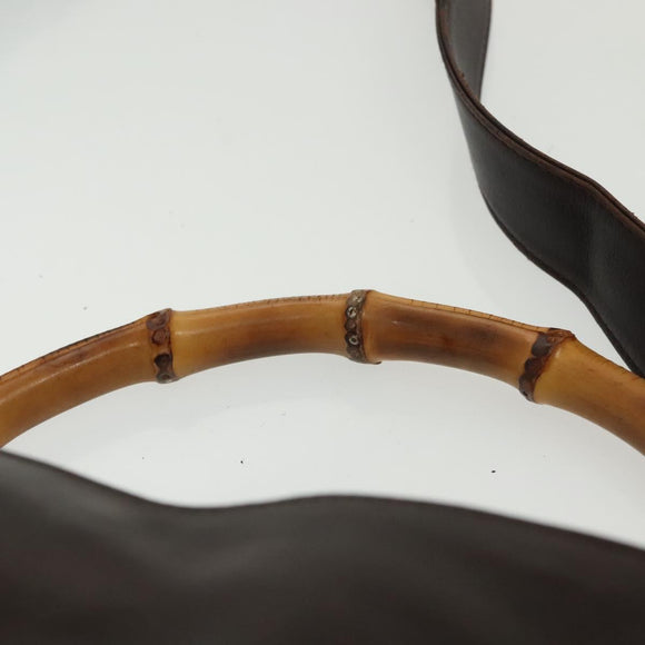GUCCI Bamboo Hand Bag Leather 2way Gold Black 001 2123 1577 Auth ep10149