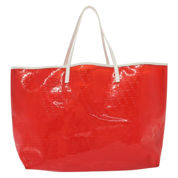 FENDI Zucchino Tote Bag Vinyl Red White Auth ep10155