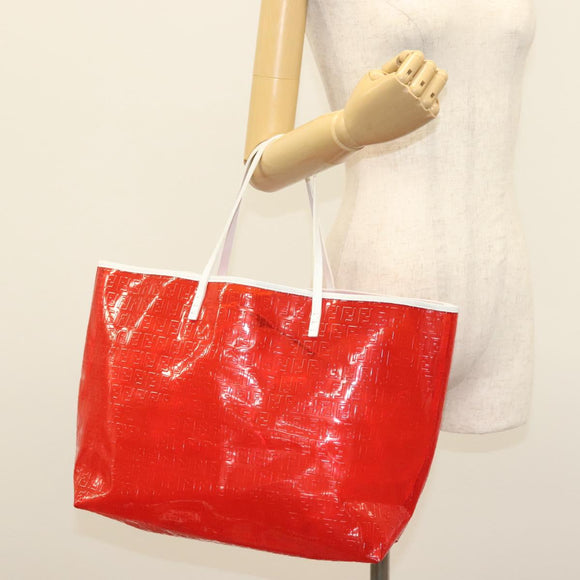 FENDI Zucchino Tote Bag Vinyl Red White Auth ep10155