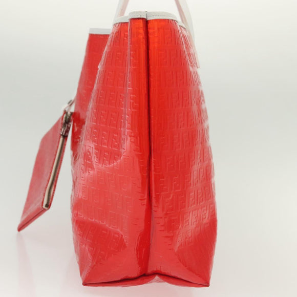 FENDI Zucchino Tote Bag Vinyl Red White Auth ep10155