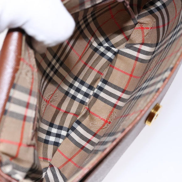 Burberrys Shoulder Bag Leather Brown Gold Auth ep10157