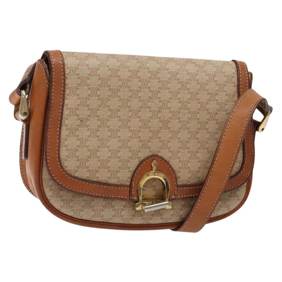 CELINE Macadam Canvas Shoulder Bag Beige Gold Auth ep10178