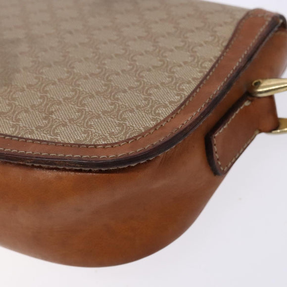 CELINE Macadam Canvas Shoulder Bag Beige Gold Auth ep10178
