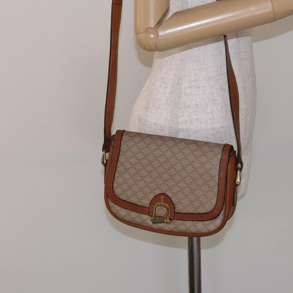 CELINE Macadam Canvas Shoulder Bag Beige Gold Auth ep10178